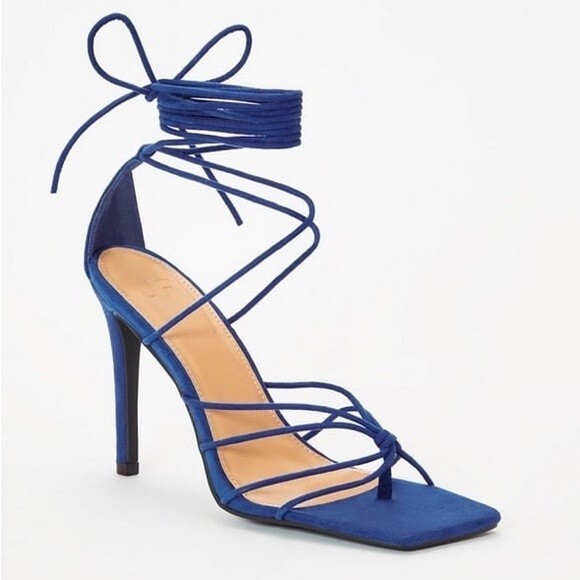 NWB Just Fab Scarlett Gladiator Heeled Sandal Turkish Sea Blue Size 8.5 - Picture 2 of 11